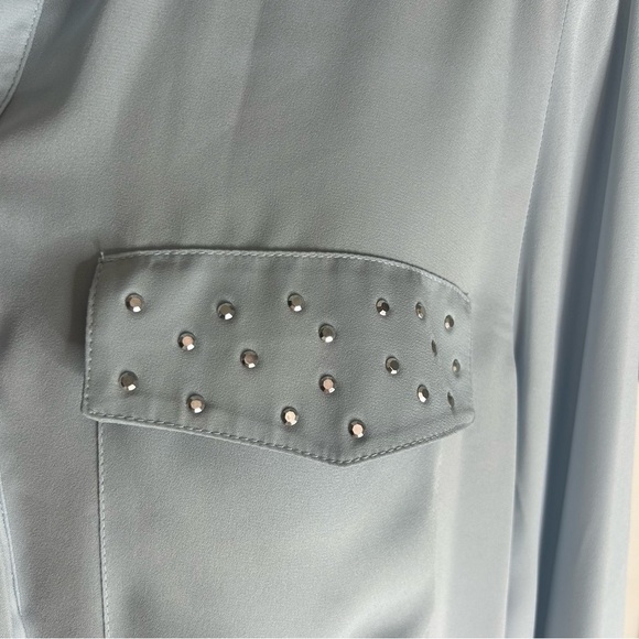 💎Zara Light Blue Rhinestone Detail  Shirt Med - Picture 13 of 13